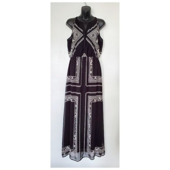 Old Navy Flowy Black & White Sleeveless V-Neck Maxi Dress w Elastic Waist Size M - Picture 2 of 10